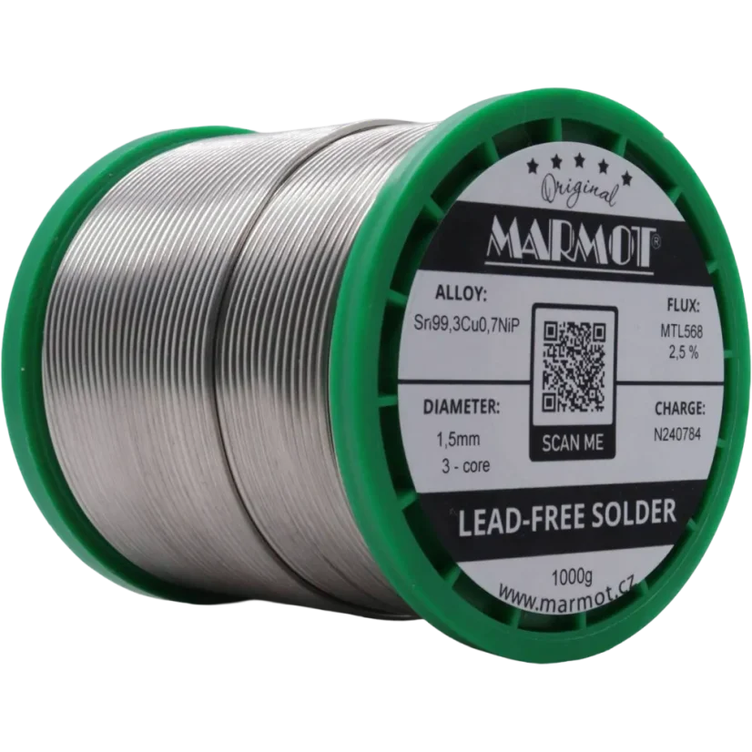 Bezolovnatá pájka Sn99,3Cu0,7NiP MTL568 Ø 1,5mm - Balení: 1000 g