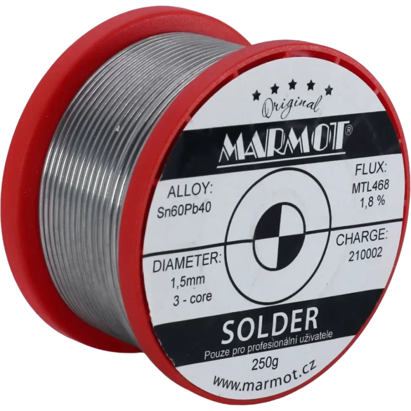 Olovnatá pájka Marmot Sn60Pb40 s tavidlem MTL 468, cívka Ø 1,5 mm / 250 g