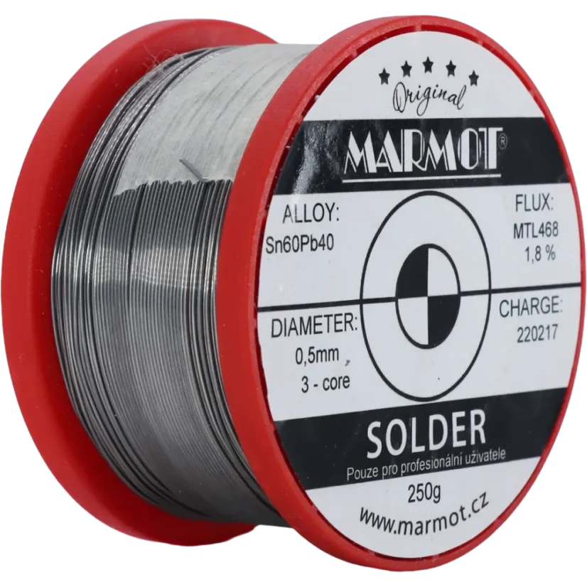 Olovnatá pájka Marmot Sn60Pb40 s tavidlem MTL 468, cívka Ø 0,5 mm / 250 g