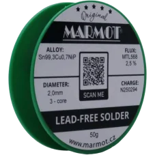Bezolovnatá pájka Marmot Sn99,3Cu0,7NiP Ø 2,0 mm s tavidlem MTL568 na 50g špulce