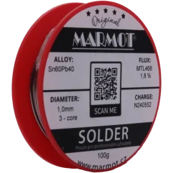 Marmot® Sn60Pb40 – olovnatá pájka Ø 1,0 mm, detail etikety na cívce