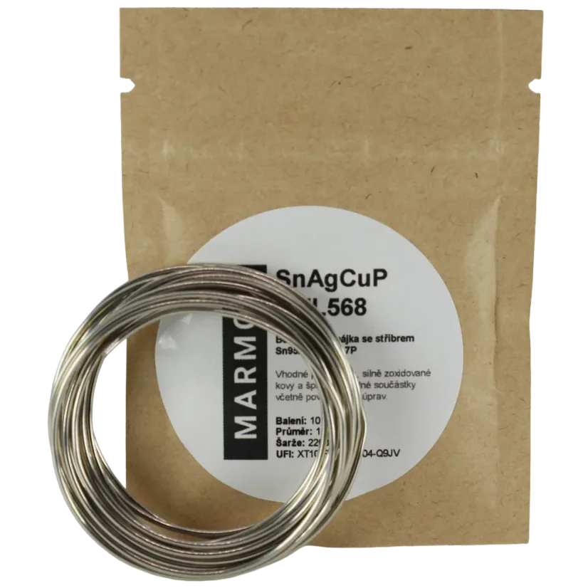 Pájecí cín se stříbrem Sn95Ag3,7Cu0,7P MTL568 Ø 1,5 mm - Balení: 10 g