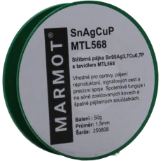 Pájecí cín se stříbrem Marmot SAC387 Ø 1,5 mm s tavidlem MTL568 na 50g špulce