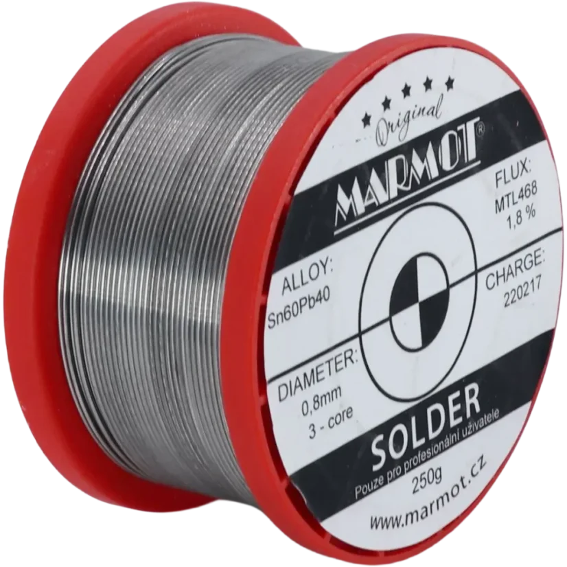 Olovnatá pájka Marmot Sn60Pb40 s tavidlem MTL 468, cívka Ø 0,8 mm / 250 g