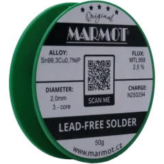 Bezolovnatá pájka Marmot Sn99,3Cu0,7NiP Ø 2,0 mm s tavidlem MTL568 na 50g špulce