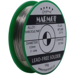 Bezolovnatá pájka Marmot Sn99,3Cu0,7NiP Ø 0,5 mm s tavidlem MTL568 na 100g špulce Bezolovnatá pájka Marmot Sn99,3Cu0,7NiP Ø 0,5 mm s tavidlem MTL568 na 100g špulce
