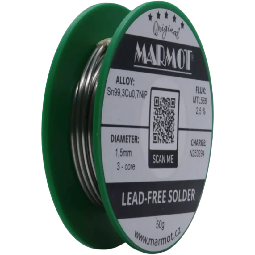 Bezolovnatá pájka Sn99,3Cu0,7NiP MTL568 Ø 1,5mm - Balení: 50 g