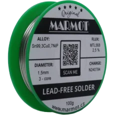 Bezolovnatá pájka Marmot Sn99,3Cu0,7NiP Ø 1,5 mm s tavidlem MTL568 na 100g špulce