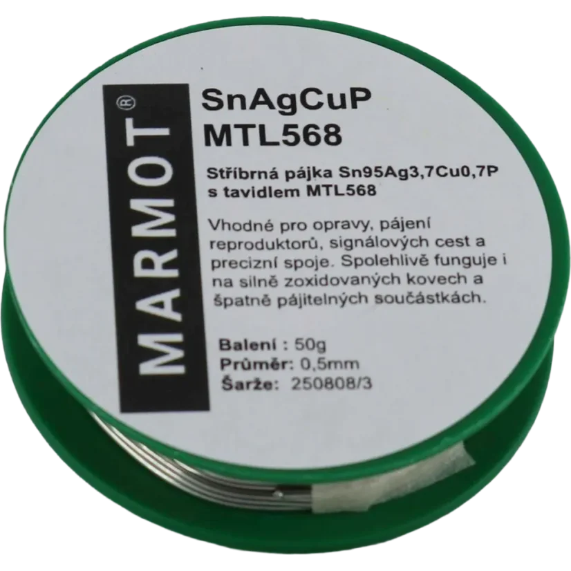 Pájecí cín se stříbrem Marmot SAC387 Ø 0,5 mm s tavidlem MTL568 na 50g špulce