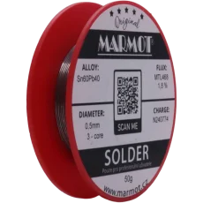 Marmot® Sn60Pb40 – olovnatá pájka Ø 0,5 mm, detail průměru drátu