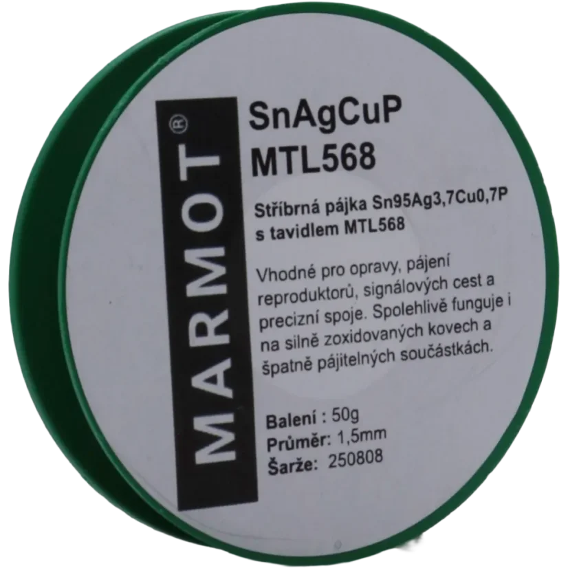 Pájecí cín se stříbrem Marmot SAC387 Ø 1,5 mm s tavidlem MTL568 na 50g špulce