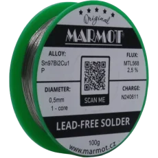 Bezolovnatá pájka s bismutem Marmot Sn97Bi2Cu1P Ø 0,5 mm s tavidlem MTL568 na 100g špulce
