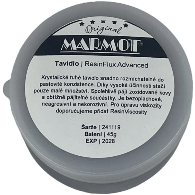 ResinFlux Standard – balení s etiketou pro spolehlivé pájení.