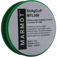 Pájecí cín se stříbrem Marmot SAC387 Ø 0,8 mm s tavidlem MTL568 na 50g špulce