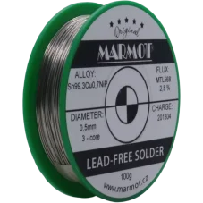 Bezolovnatá pájka Marmot Sn99,3Cu0,7NiP Ø 0,5 mm s tavidlem MTL568 na 100g špulce