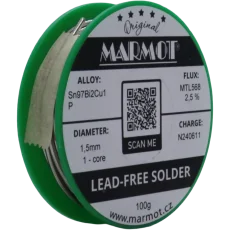 Bezolovnatá pájka s bismutem Marmot Sn97Bi2Cu1P Ø 1,5 mm s tavidlem MTL568 na 100g špulce