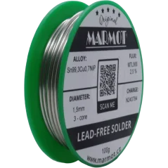 Detail cívky pájecího drátu Marmot Sn99,3Cu0,7NiP Ø 1,5 mm s tavidlem MTL568, 100g balení