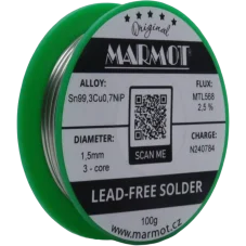 Bezolovnatá pájka Marmot Sn99,3Cu0,7NiP Ø 1,5 mm s tavidlem MTL568 na 100g špulce