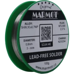 Bezolovnatá pájka Marmot Sn99,3Cu0,7NiP Ø 0,8 mm s tavidlem MTL568 na 100g špulce