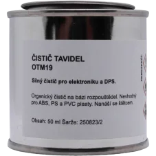 OTM19 čistič tavidla a kalafuny — detail etikety lahvičky pro elektroniku a DPS