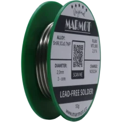 Detail cívky pájecího drátu Marmot Sn99,3Cu0,7NiP Ø 2,0 mm s tavidlem MTL568, 50g balení