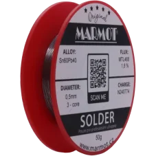 Marmot® Sn60Pb40 – olovnatá pájka Ø 0,5 mm, detail průměru drátu