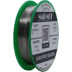 Detail cívky pájecího drátu Marmot Sn97Bi2Cu1P Ø 0,5 mm s tavidlem MTL568, 100g balení Detail cívky pájecího drátu Marmot Sn97Bi2Cu1P Ø 0,5 mm s tavidlem MTL568, 100g balení