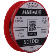 Marmot® Sn60Pb40 – olovnatá pájka Ø 1,0 mm, detail etikety na cívce