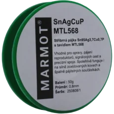 Pájecí cín se stříbrem Marmot SAC387 Ø 0,8 mm s tavidlem MTL568 na 50g špulce Pájecí cín se stříbrem Marmot SAC387 Ø 0,8 mm s tavidlem MTL568 na 50g špulce