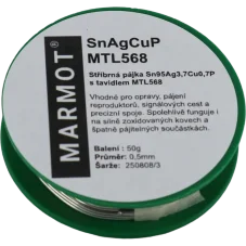Pájecí cín se stříbrem Marmot SAC387 Ø 0,5 mm s tavidlem MTL568 na 50g špulce