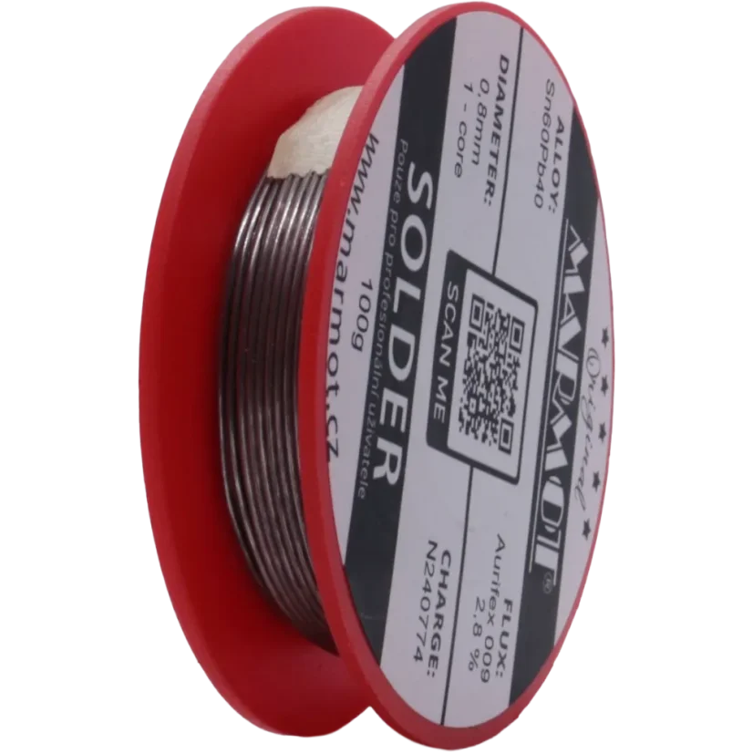 Marmot® Sn60Pb40 – olovnatá pájka Ø 0,8 mm, detail průměru drátu