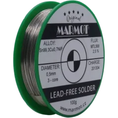 Bezolovnatá pájka Marmot Sn99,3Cu0,7NiP Ø 0,5 mm s tavidlem MTL568 na 100g špulce