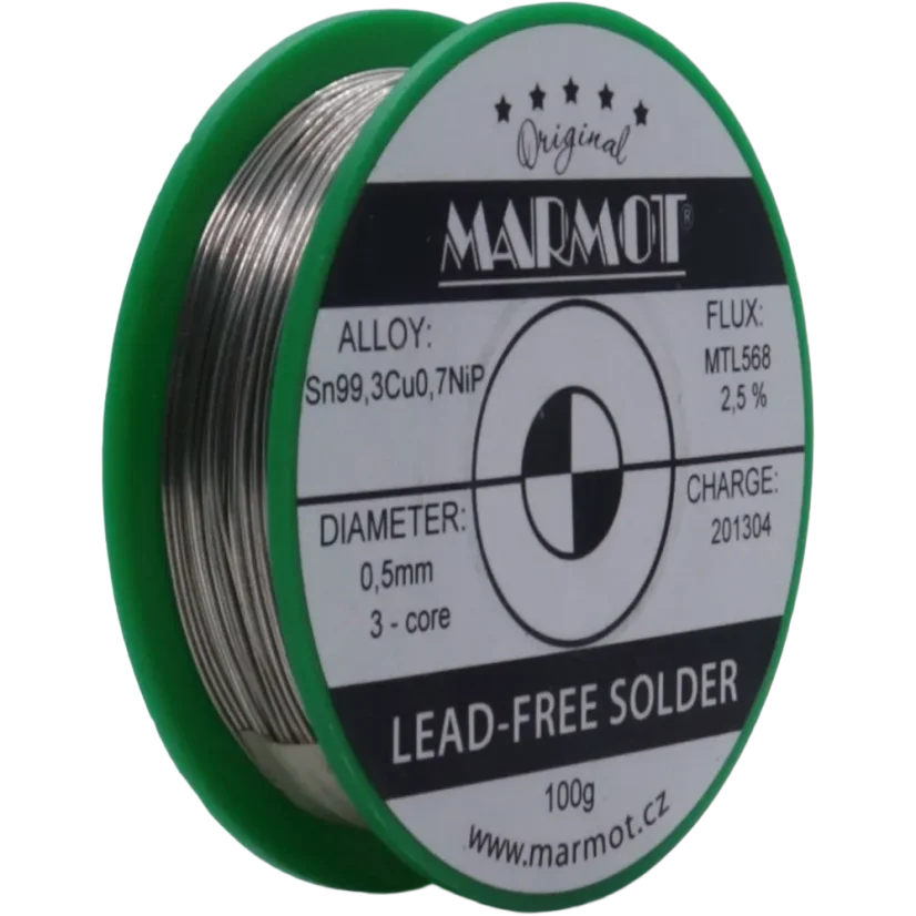 Bezolovnatá pájka Marmot Sn99,3Cu0,7NiP Ø 0,5 mm s tavidlem MTL568 na 100g špulce
