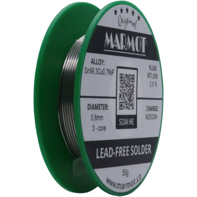 Bezolovnatá pájka Sn99,3Cu0,7NiP MTL568 Ø 0,8mm - Balení: 50 g