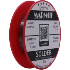 Marmot® Sn60Pb40 – olovnatá pájka Ø 0,5 mm, detail průměru drátu