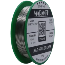 Detail cívky pájecího drátu Marmot Sn99,3Cu0,7NiP Ø 0,8 mm s tavidlem MTL568, 100g balení Detail cívky pájecího drátu Marmot Sn99,3Cu0,7NiP Ø 0,8 mm s tavidlem MTL568, 100g balení