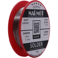 Marmot® Sn60Pb40 – olovnatá pájka Ø 1,5 mm, detail průměru drátu